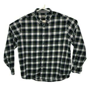 Eddie Bauer Button Down Flannel Shirt Mens XXL Plaid Navy Blue Yellow Cotton